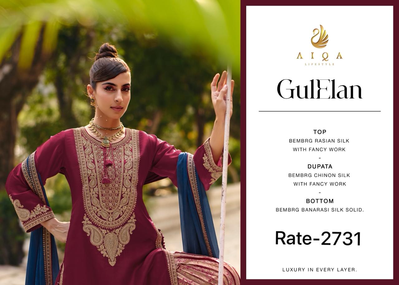 Gulelan Aiqa Russian Silk Pakistani Salwar Suits Wholesale Price