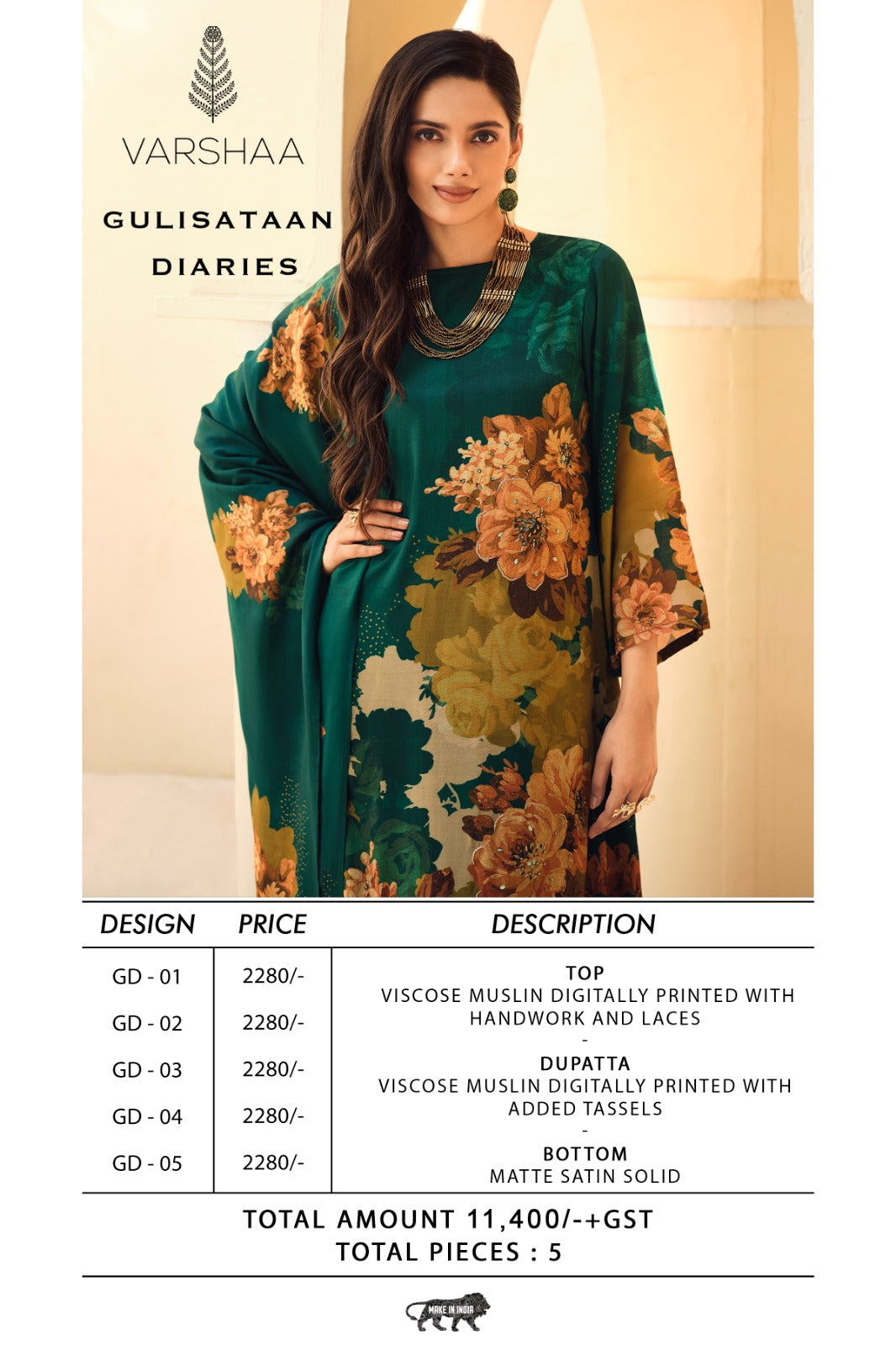 Gulisataan Diaries Varshaa Viscose Muslin Pant Style Suits Wholesale Rate