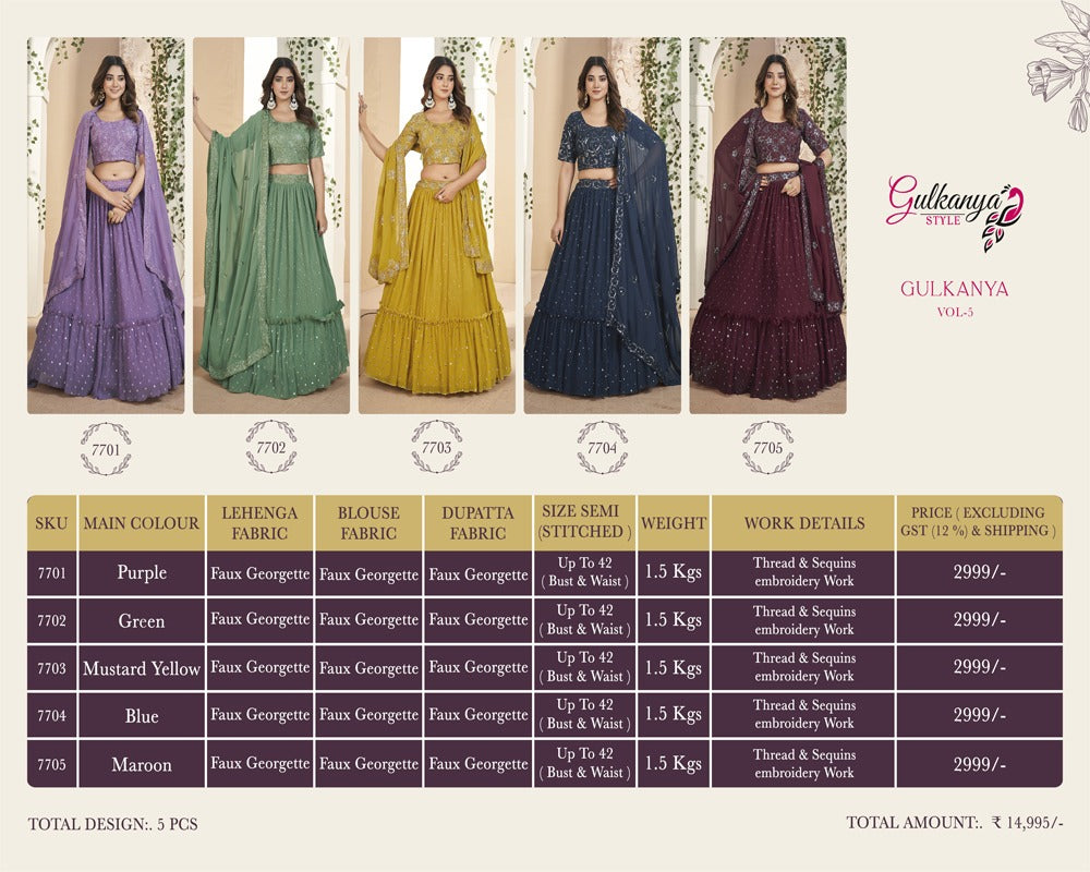 Gulkanya Vol 5 Aahvan Designs Faux Georgette Lehenga Choli