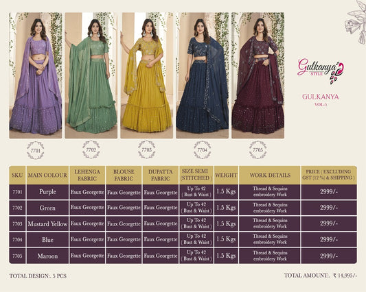 Gulkanya Vol 5 Aahvan Designs Faux Georgette Lehenga Choli