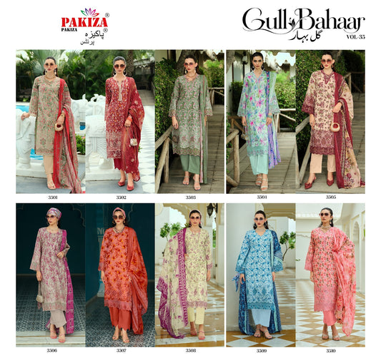 Gull Bahaar Vol 35 Pakiza Prints Lawn Cotton Karachi Salwar Suits Supplier Ahmedabad