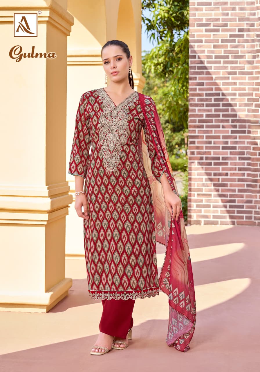 Gulma Alok Viscose Reyon Karachi Salwar Suits Wholesale Price
