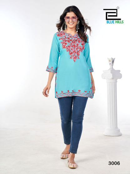 Gulmarg Vol 3 Blue Hills Rayon 14Kg Short Kurtis Exporter Ahmedabad
