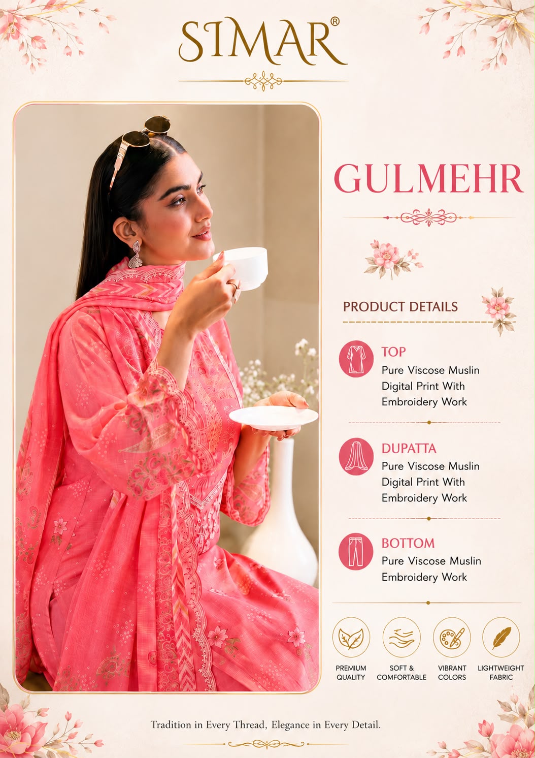 Gulmehr Muslin Simar Viscose Pant Style Suits Wholesale Rate
