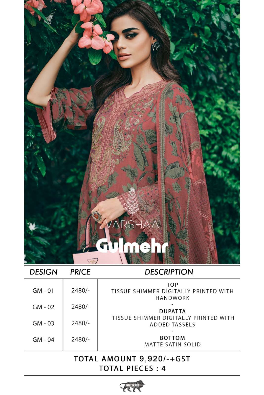 Gulmehr Varshaa Tissue Simmer Pant Style Suits Manufacturer India