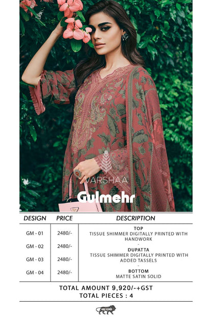 Gulmehr Varshaa Tissue Simmer Pant Style Suits Manufacturer India