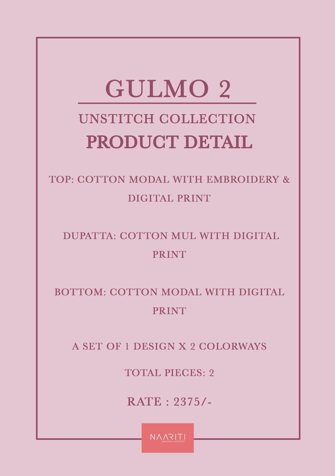 Gulmo 2 Naariti Cotton Plazzo Style Suits Manufacturer Gujarat