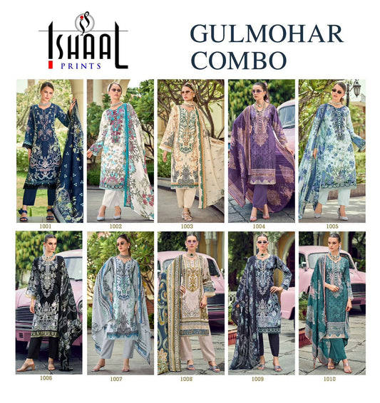 Gulmohar Combo Ishaal Prints Lawn Karachi Salwar Suits Exporter Ahmedabad