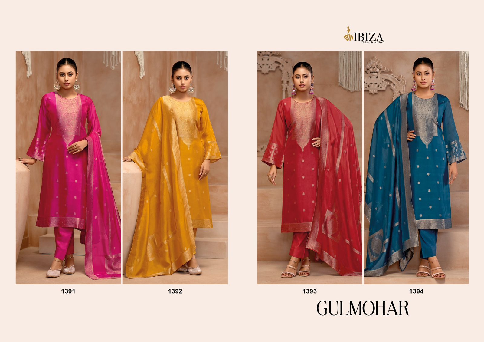 Gulmohar Ibiza Banglori Silk Pant Style Suits Wholesaler Gujarat