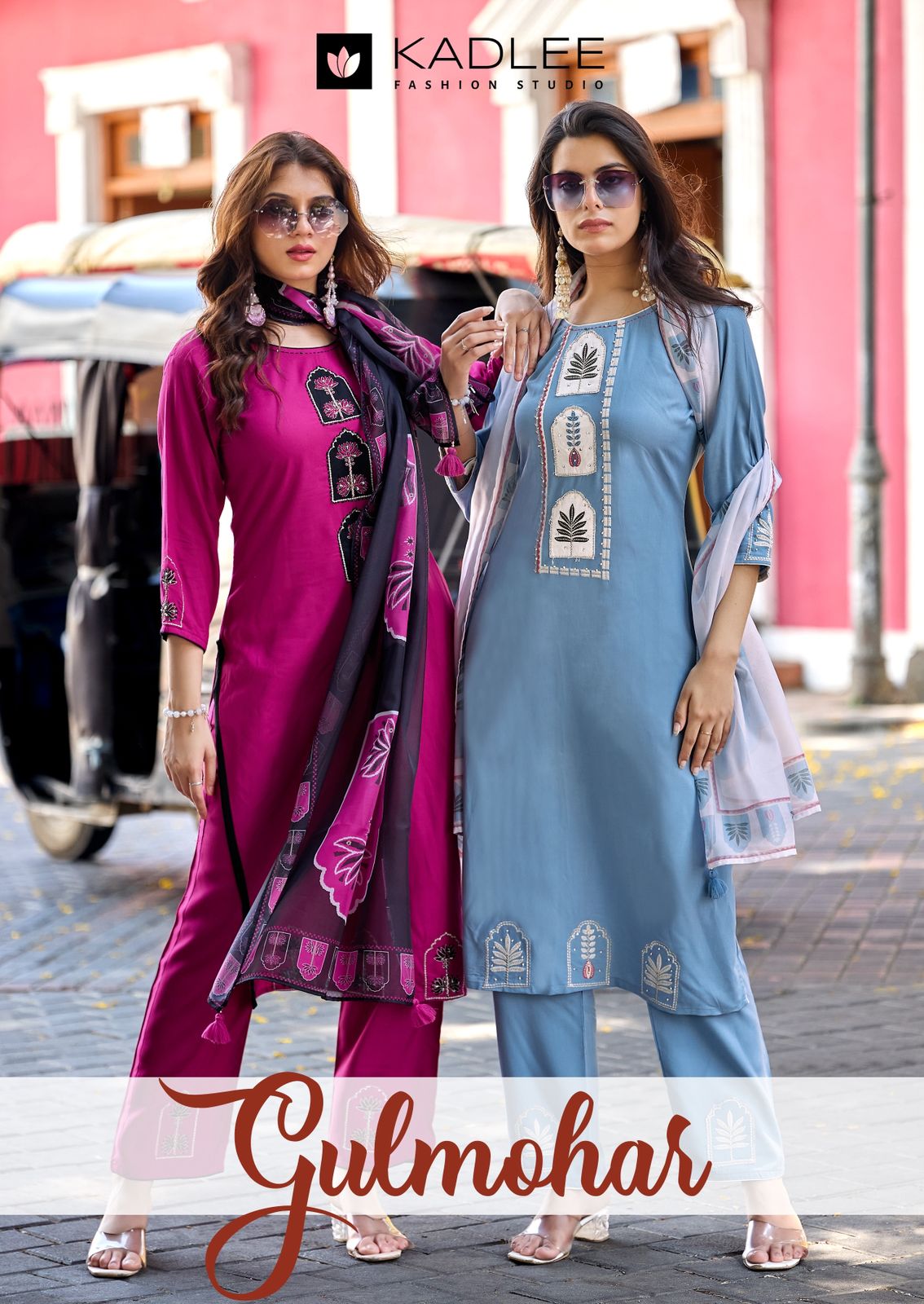 Gulmohar Kadlee Rayon Readymade Pant Style Suits Supplier Ahmedabad