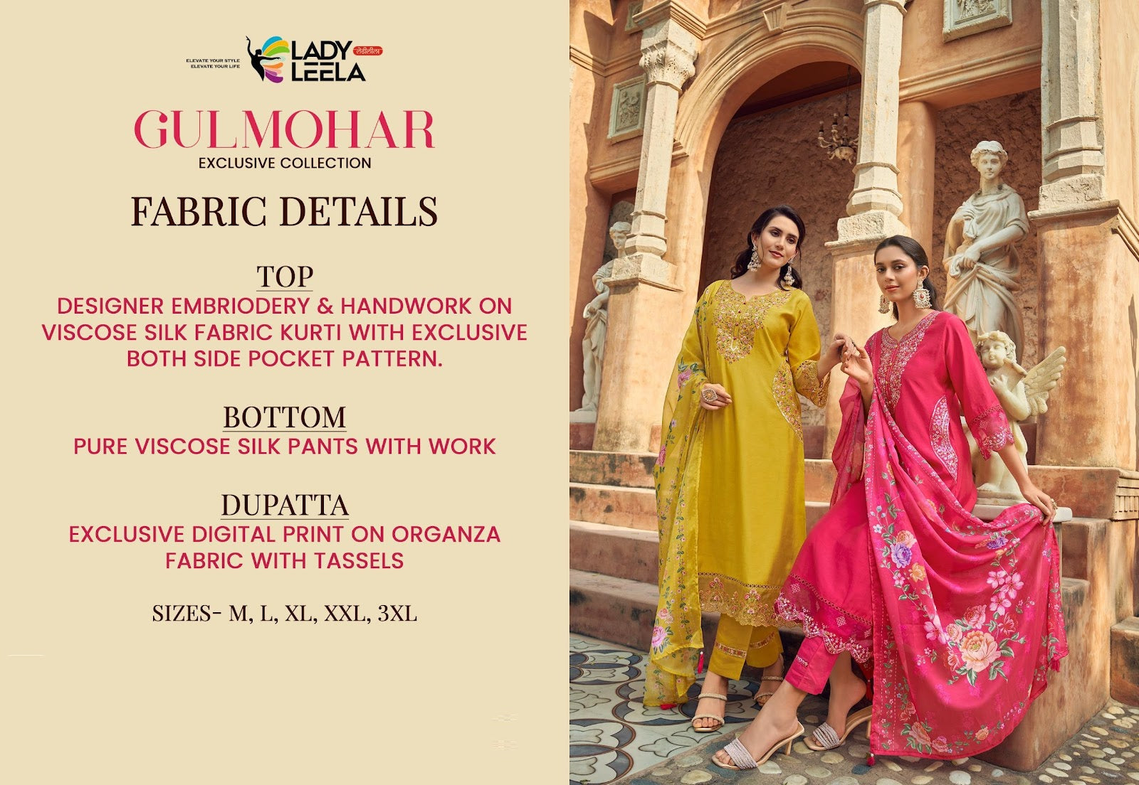 Gulmohar Ladyleela Viscose Silk Readymade Pant Style Suits Exporter