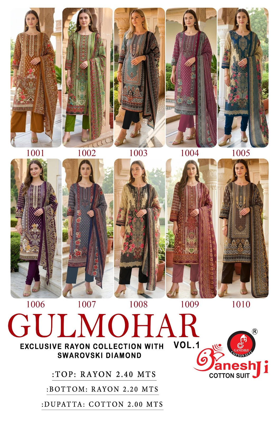 Gulmohar Vol 1 Ganeshji Reyon Karachi Salwar Suits Exporter