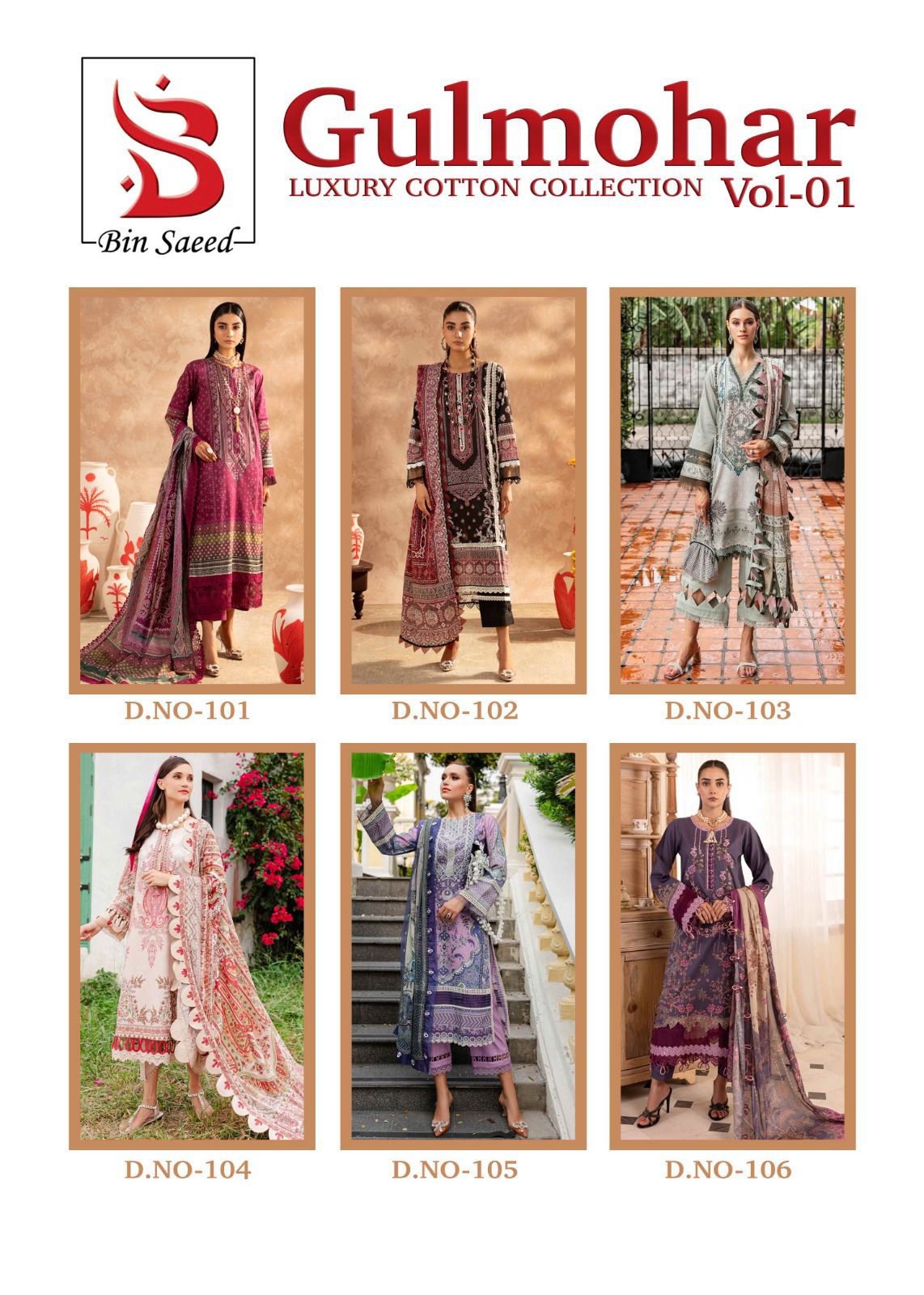 Gulmohar Vol 1 Luxury Cotton Collection Bin Saeed Karachi Salwar Suits Exporter Ahmedabad