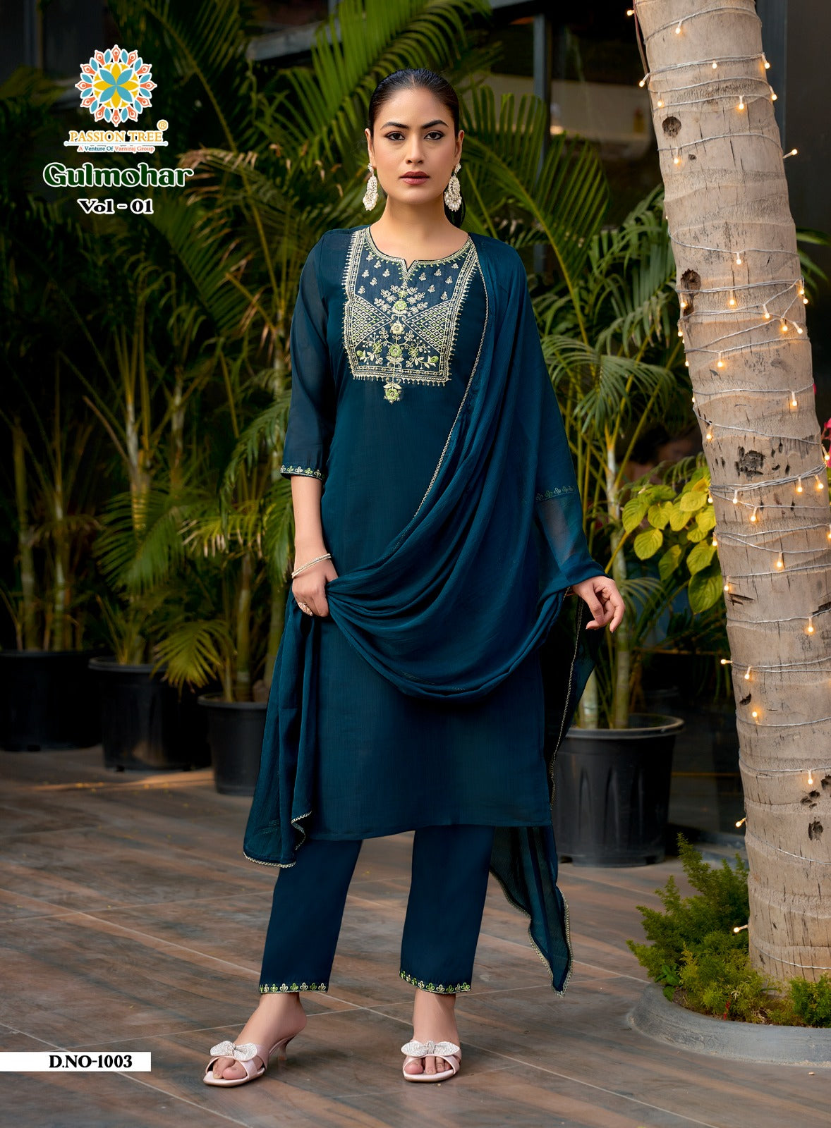 Gulmohar Vol 1 Passion Tree Chanderi Readymade Pant Style Suits Supplier Gujarat
