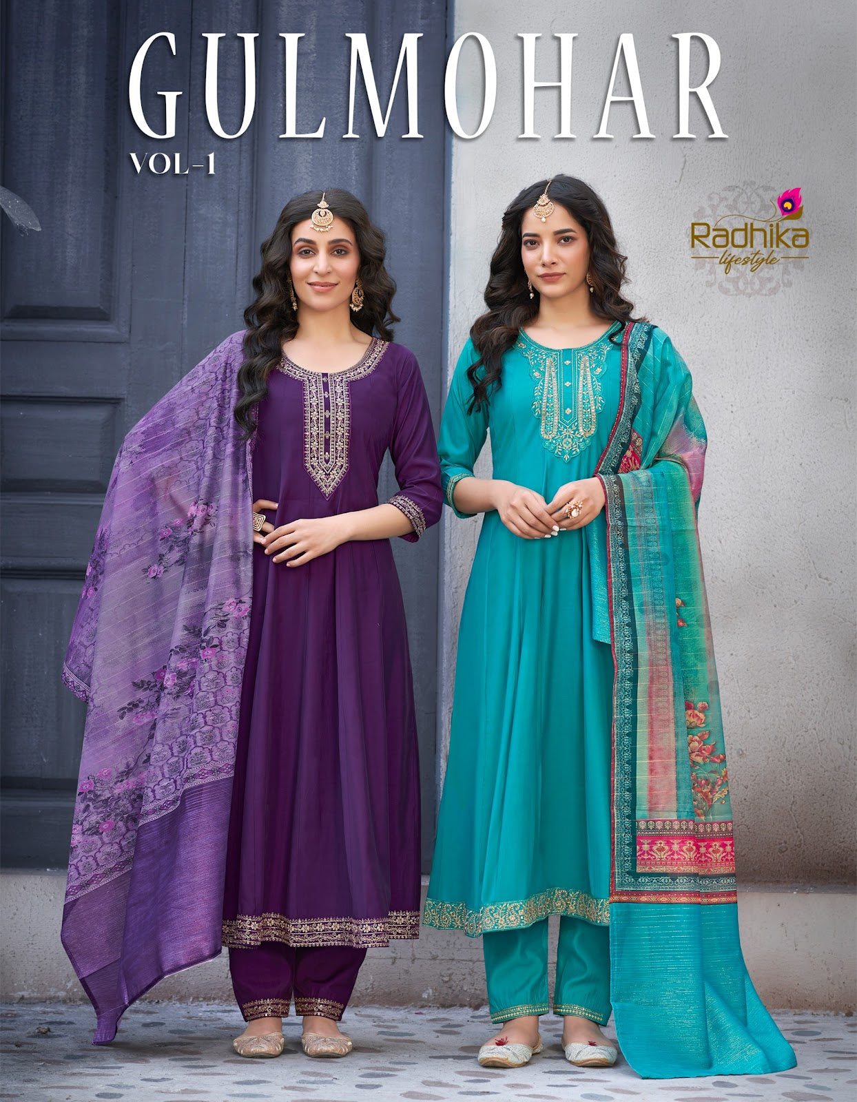 Gulmohar Vol 1 Radhika Lifestyle Roman Silk Readymade Anarkali Suits