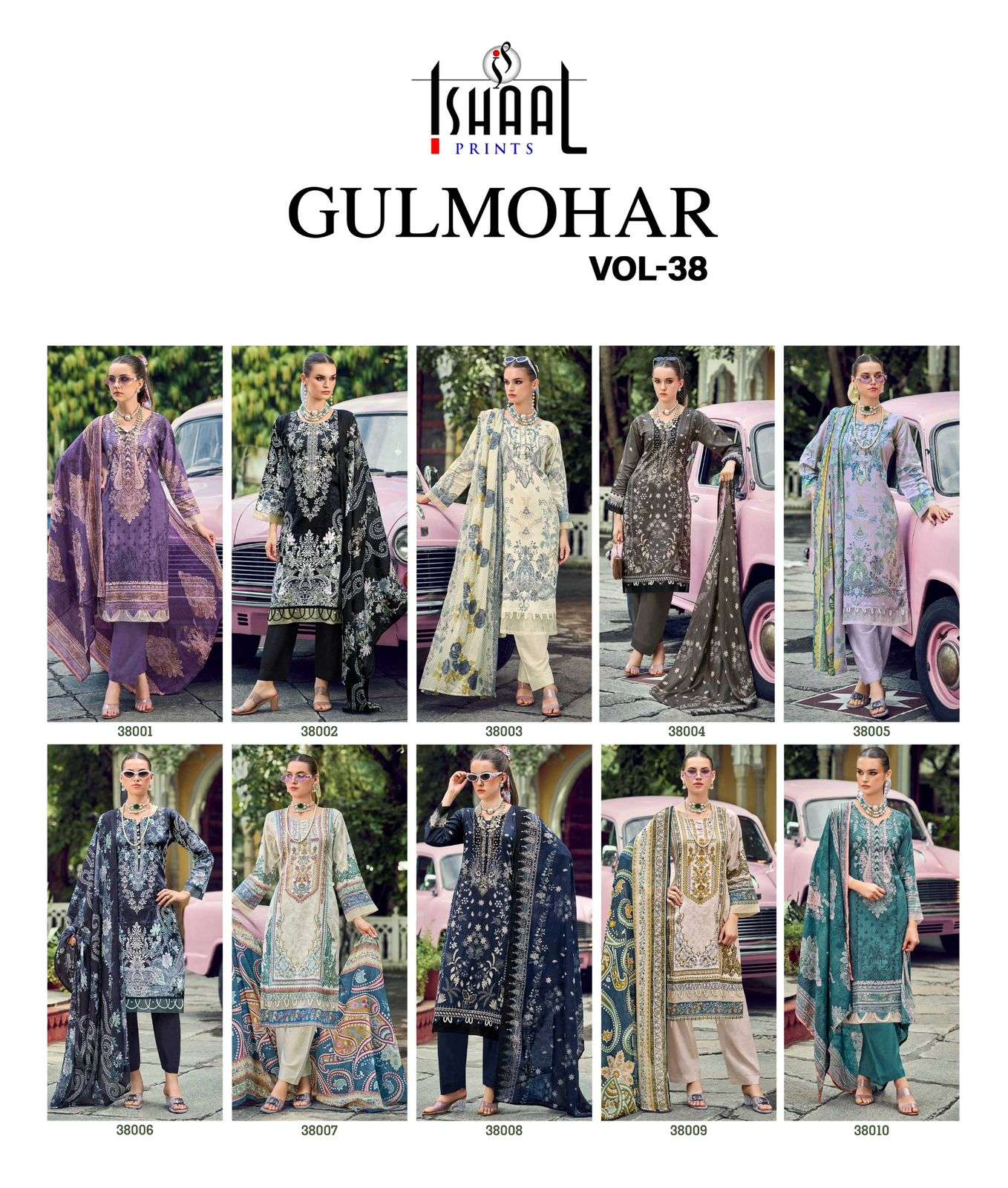 Gulmohar Vol 38 Ishaal Prints Pure Lawn Karachi Salwar Suits Wholesale Price