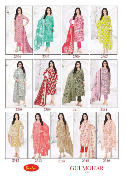 Gulmohar Vol 3 Baalar Lawn Cotton Karachi Salwar Suits Manufacturer India