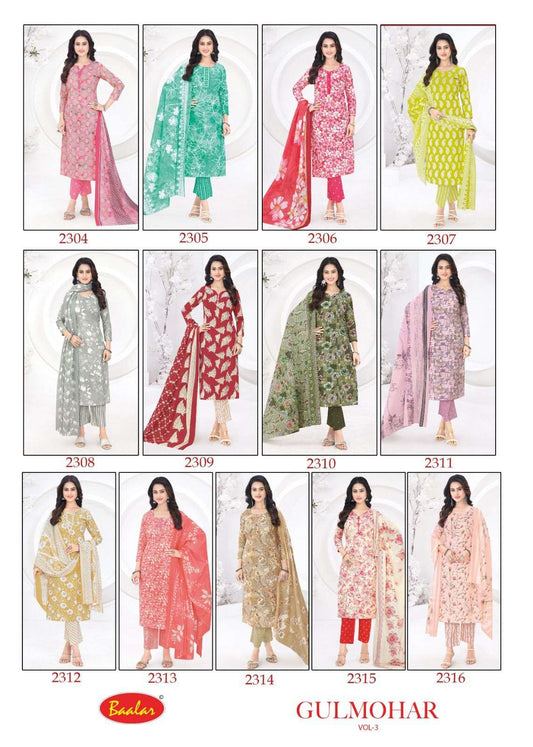 Gulmohar Vol 3 Baalar Lawn Cotton Karachi Salwar Suits Manufacturer India