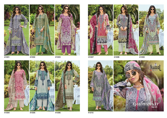 Gulmohar Vol 41 Ishaal Prints Lawn Karachi Salwar Suits Wholesale Rate