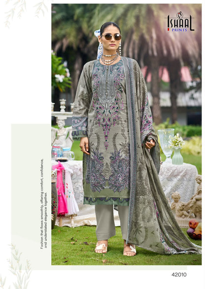 Gulmohar Vol 42 Ishaal Prints Lawn Karachi Salwar Suits Manufacturer Gujarat