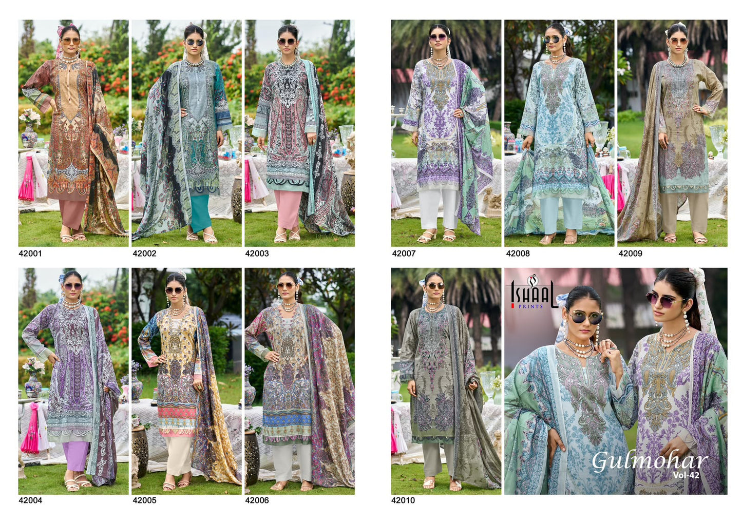 Gulmohar Vol 42 Ishaal Prints Lawn Karachi Salwar Suits Manufacturer Gujarat