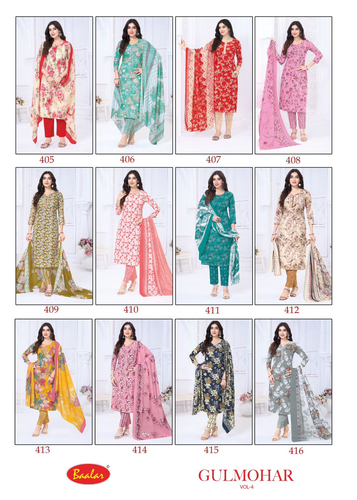 Gulmohar Vol 4 Baalar Lawn Cotton Pant Style Suits Wholesaler Gujarat