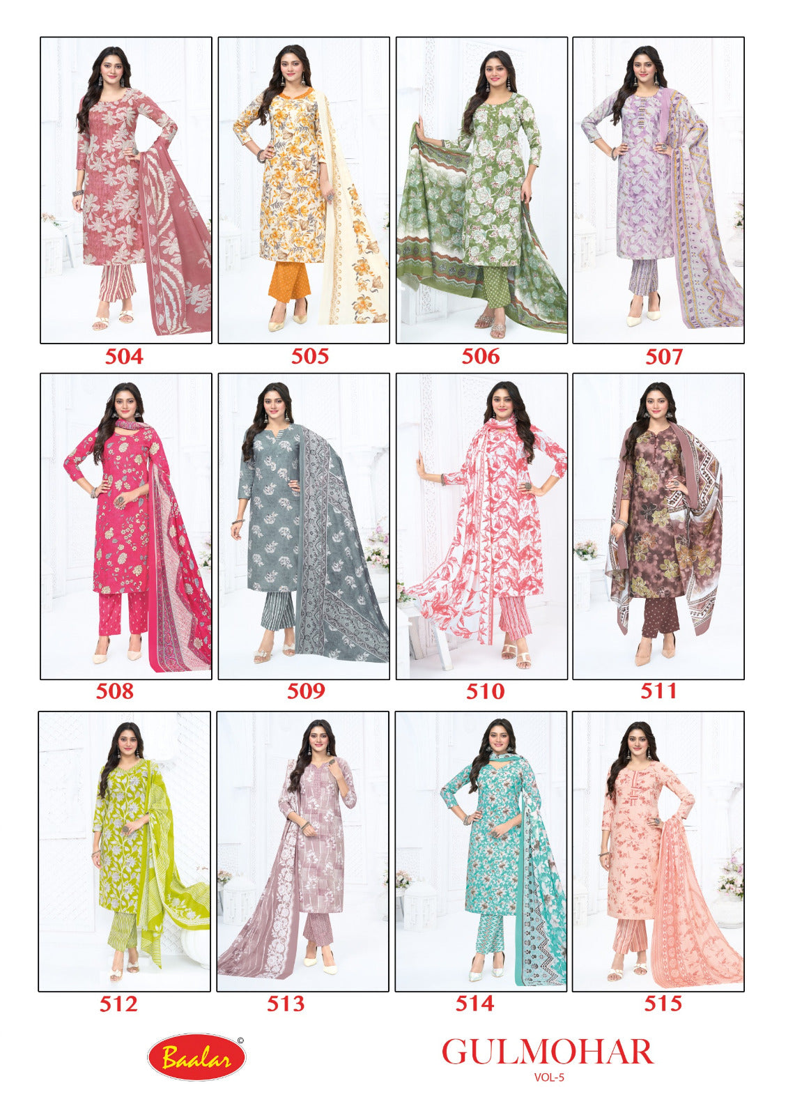 Gulmohar Vol 5 Baalar Lawn Cotton Karachi Salwar Suits Supplier India