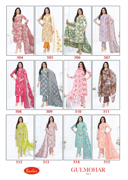 Gulmohar Vol 5 Baalar Lawn Cotton Karachi Salwar Suits Supplier India