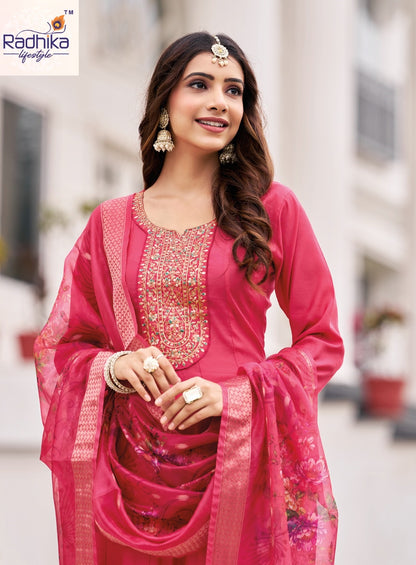 Gulmohar Vol 5 Radhika Lifestyle Roman Silk Readymade Anarkali Suits Supplier Gujarat