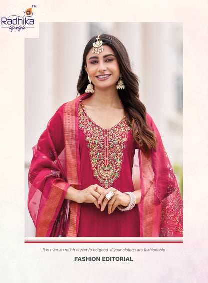 Gulmohar Vol 5 Radhika Lifestyle Roman Silk Readymade Anarkali Suits Supplier Gujarat