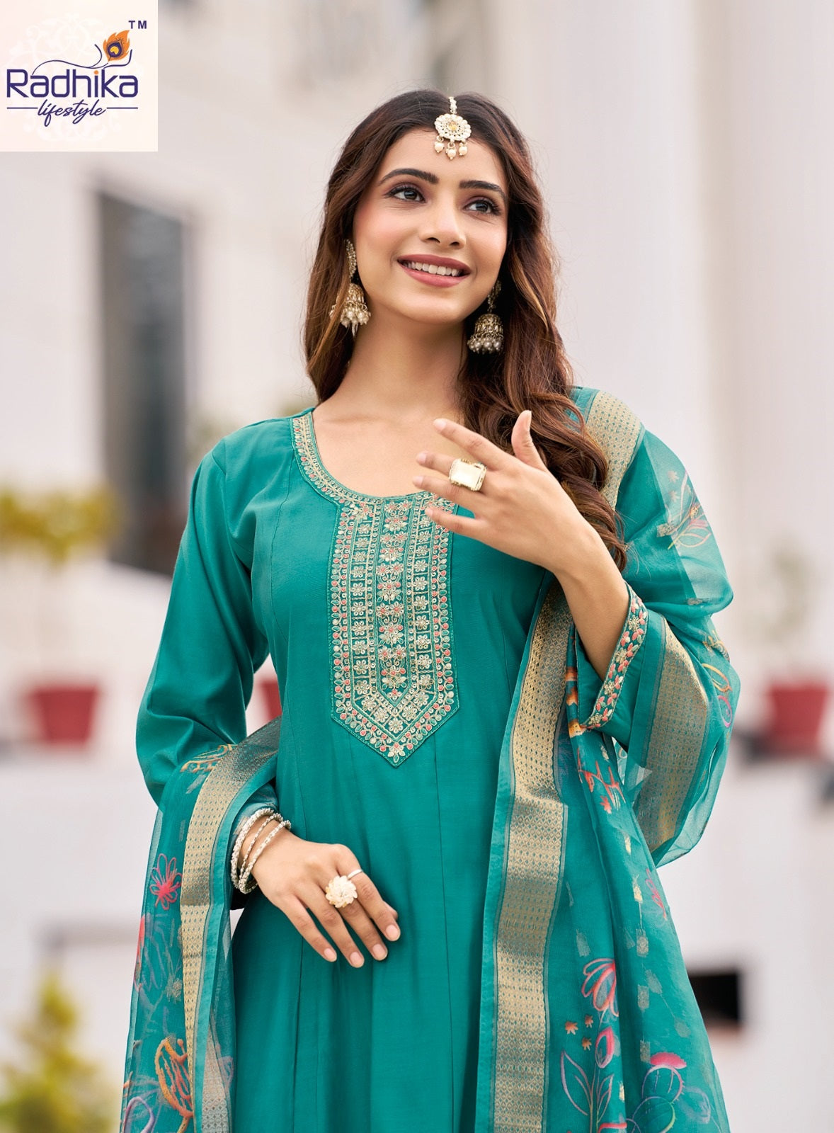 Gulmohar Vol 5 Radhika Lifestyle Roman Silk Readymade Anarkali Suits Supplier Gujarat