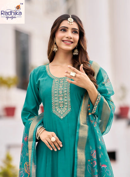 Gulmohar Vol 5 Radhika Lifestyle Roman Silk Readymade Anarkali Suits Supplier Gujarat