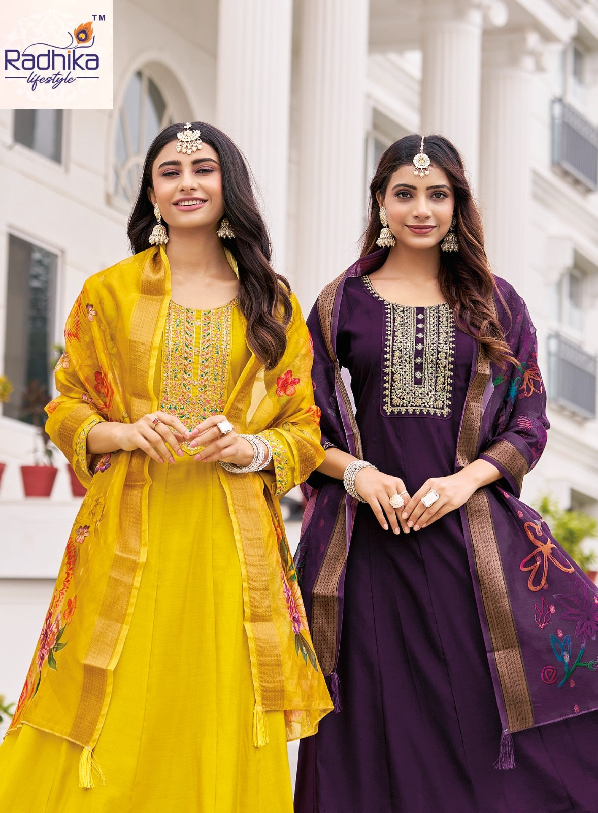 Gulmohar Vol 5 Radhika Lifestyle Roman Silk Readymade Anarkali Suits Supplier Gujarat