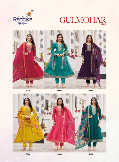 Gulmohar Vol 5 Radhika Lifestyle Roman Silk Readymade Anarkali Suits Supplier Gujarat
