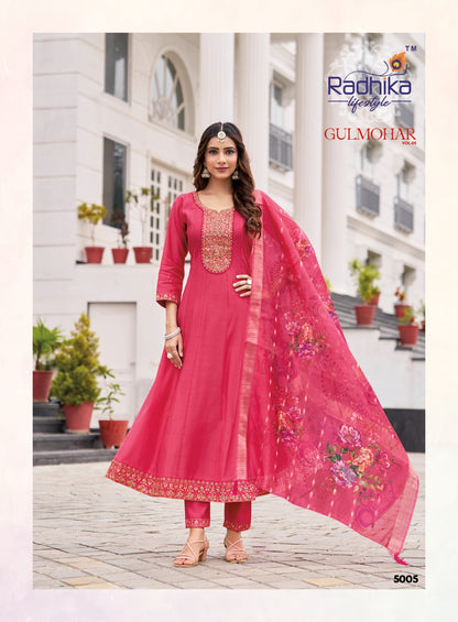 Gulmohar Vol 5 Radhika Lifestyle Roman Silk Readymade Anarkali Suits Supplier Gujarat