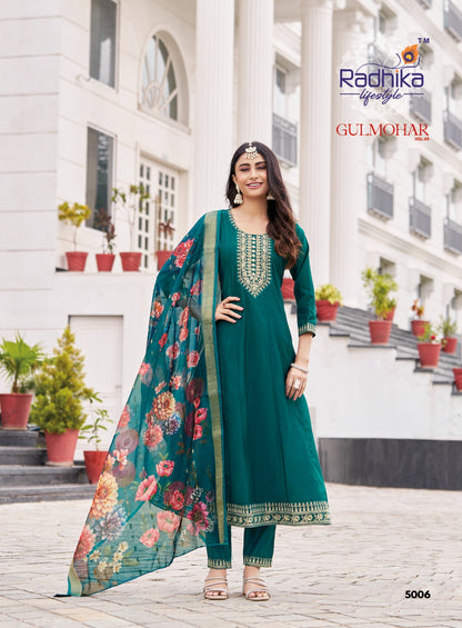 Gulmohar Vol 5 Radhika Lifestyle Roman Silk Readymade Anarkali Suits Supplier Gujarat