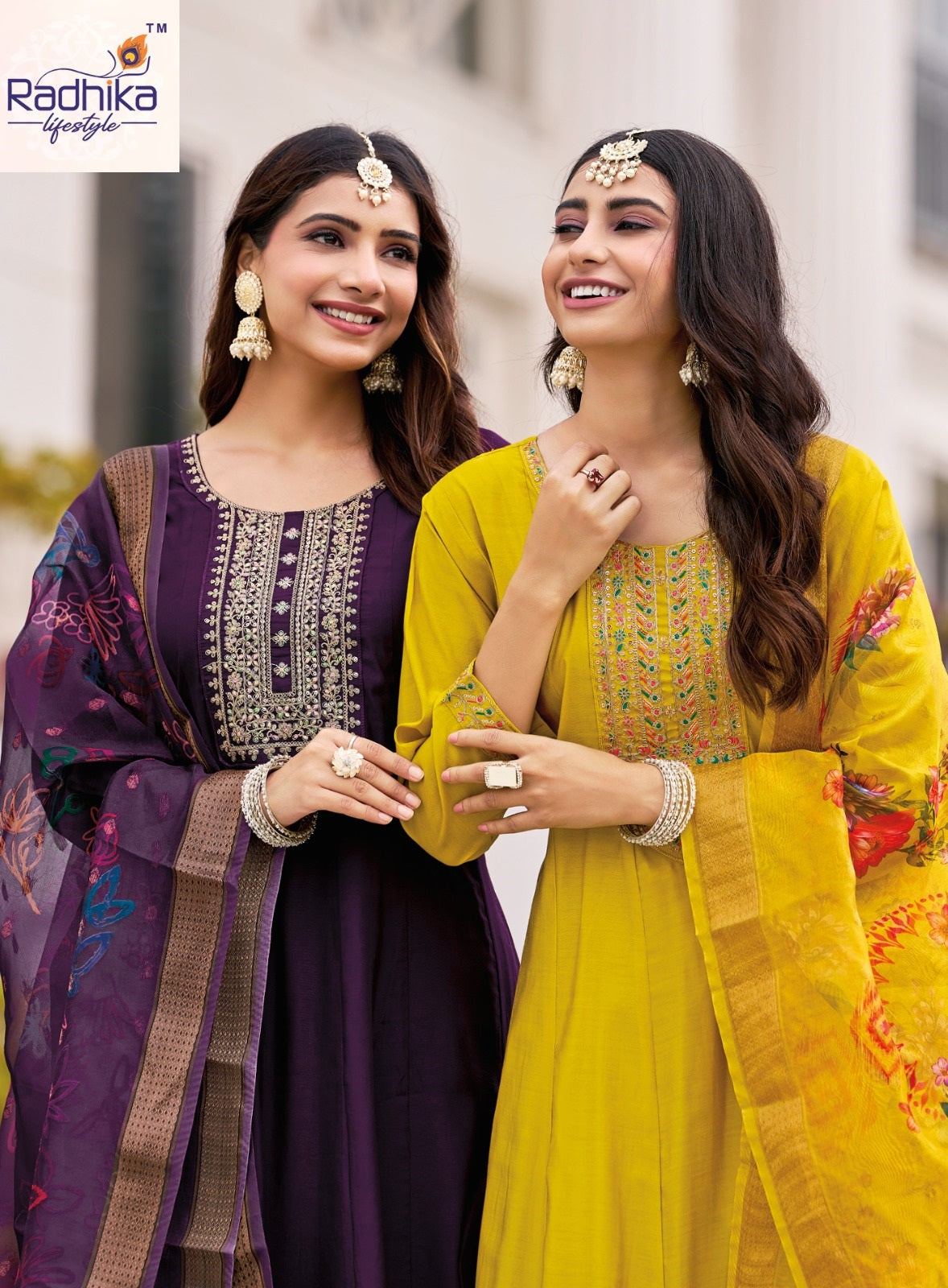 Gulmohar Vol 5 Radhika Lifestyle Roman Silk Readymade Anarkali Suits Supplier Gujarat