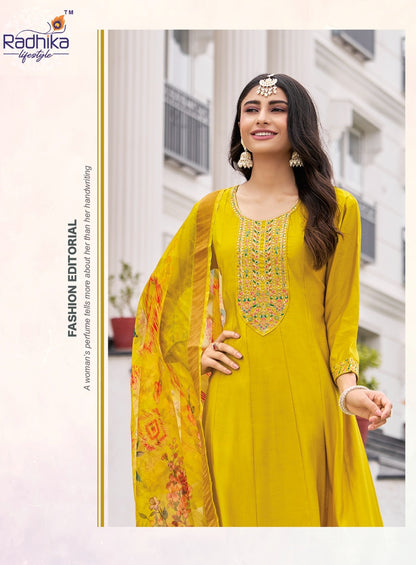 Gulmohar Vol 5 Radhika Lifestyle Roman Silk Readymade Anarkali Suits Supplier Gujarat