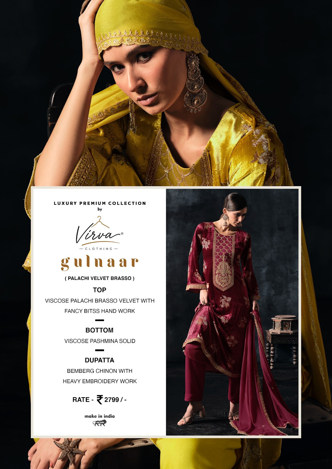 Gulnaar Virva Viscose Velvet Suits Exporter India