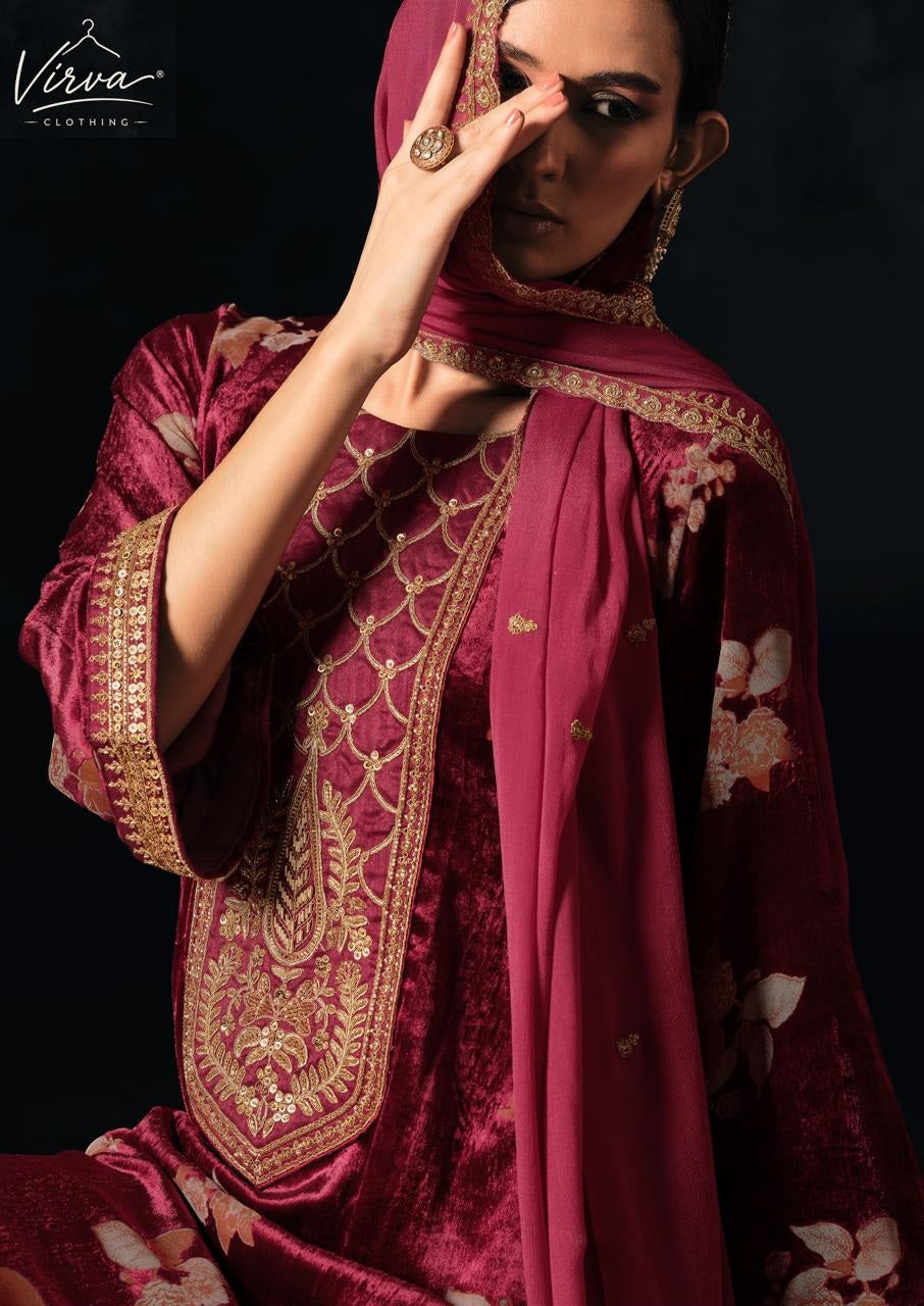 Gulnaar Virva Viscose Velvet Suits Exporter India