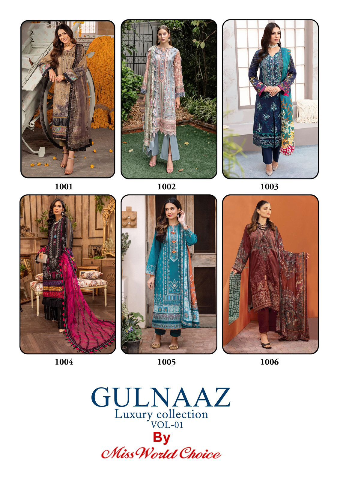 Gulnaaz Luxury Collection Vol 1 Miss World Choice Mix Cotton Karachi Salwar Suits Exporter Gujarat