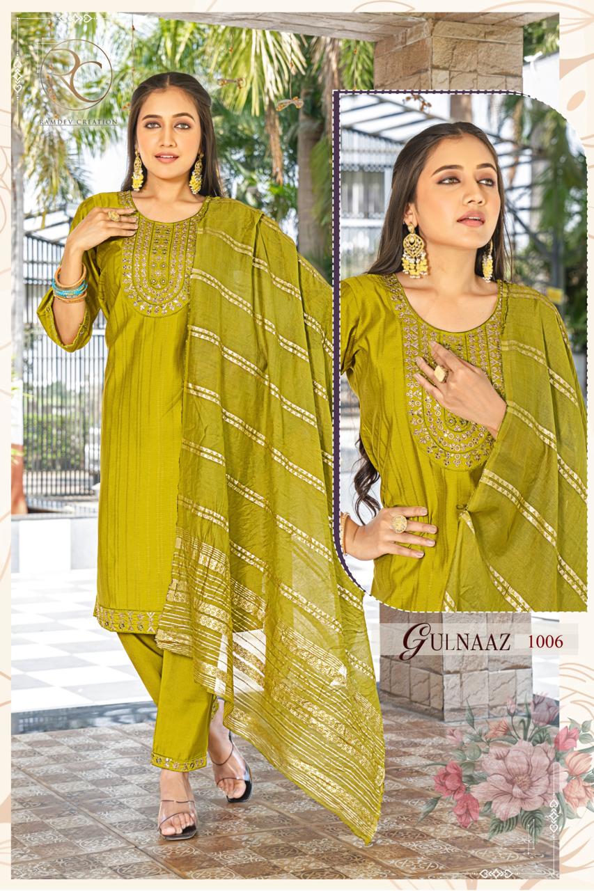Gulnaaz Ramdev Creation Roman Readymade Pant Style Suits Exporter