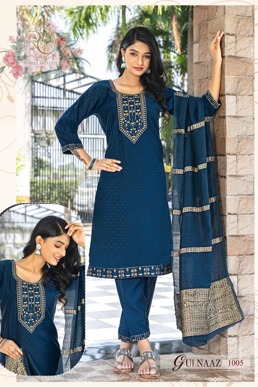 Gulnaaz Ramdev Creation Roman Readymade Pant Style Suits Exporter