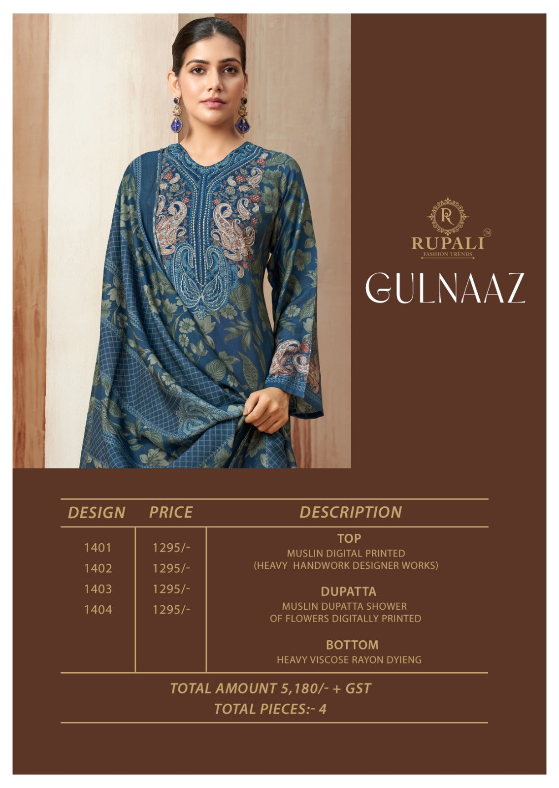 Gulnaaz Rupali Muslin Pant Style Suits Supplier India