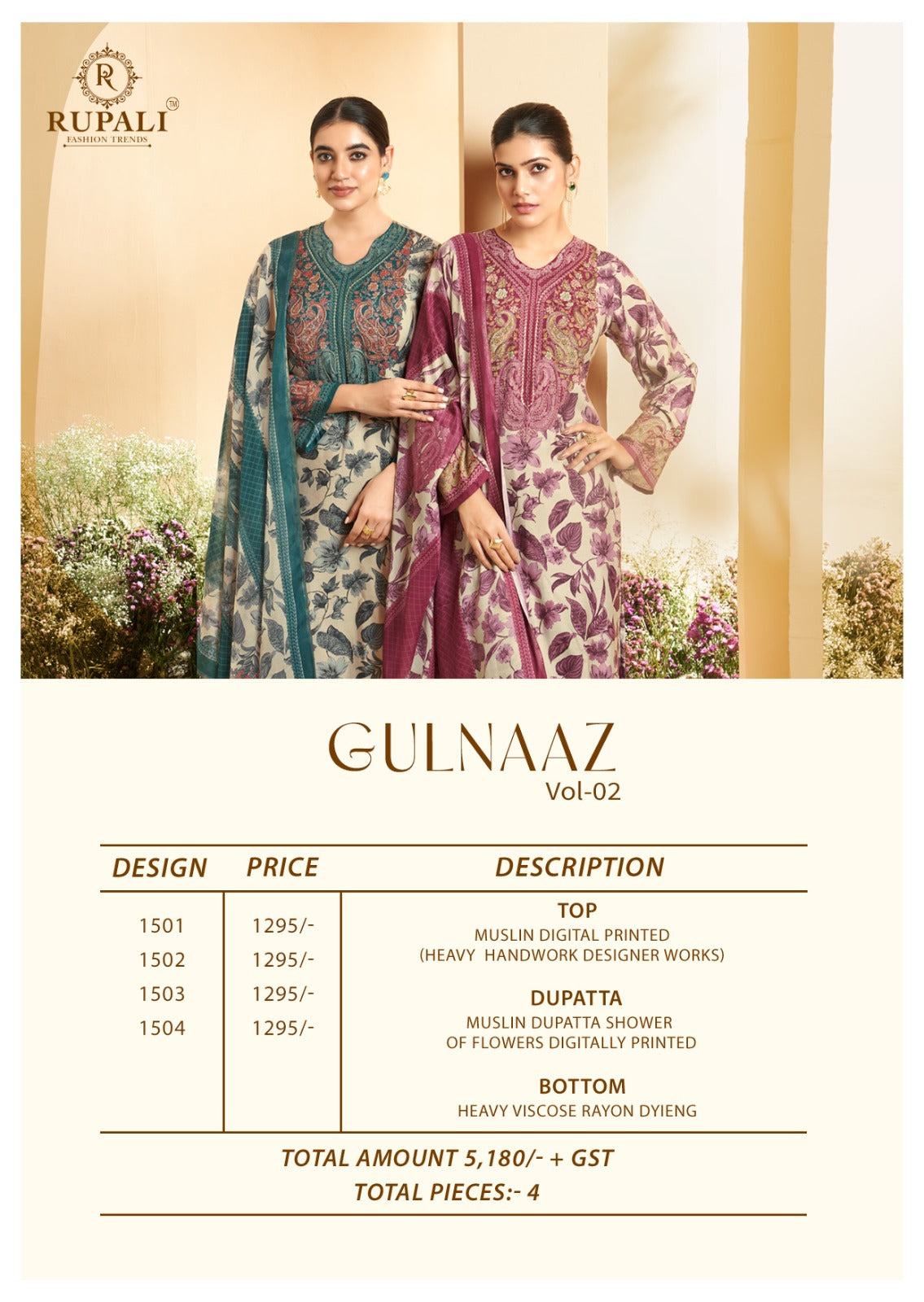 Gulnaaz Vol 2 Rupali Muslin Pant Style Suits Manufacturer India