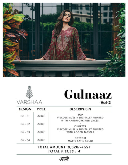Gulnaaz Vol 2 Varsha Fashions Viscose Muslin Pant Style Suits Wholesaler