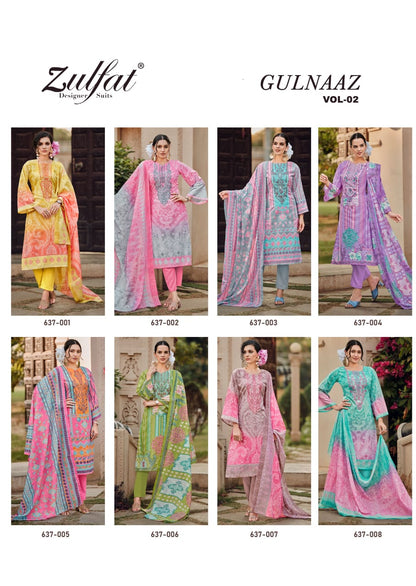 Gulnaaz Vol 2 Zulfat Designer Pure Cotton Pant Style Suits Manufacturer