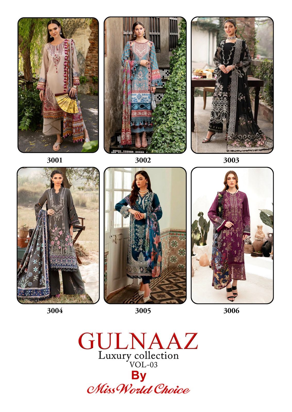 Gulnaaz Vol 3 Luxury Collection Miss World Choice Cotton Karachi Salwar Suits Wholesaler