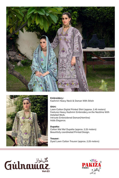 Gulnawaz Vol 23 Pakiza Prints Lawn Cotton Karachi Salwar Suits Exporter Gujarat