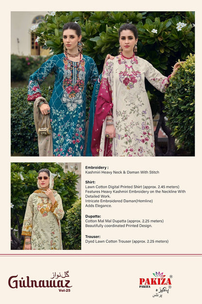 Gulnawaz Vol 25 Pakiza Prints Lawn Cotton Karachi Salwar Suits Manufacturer Gujarat